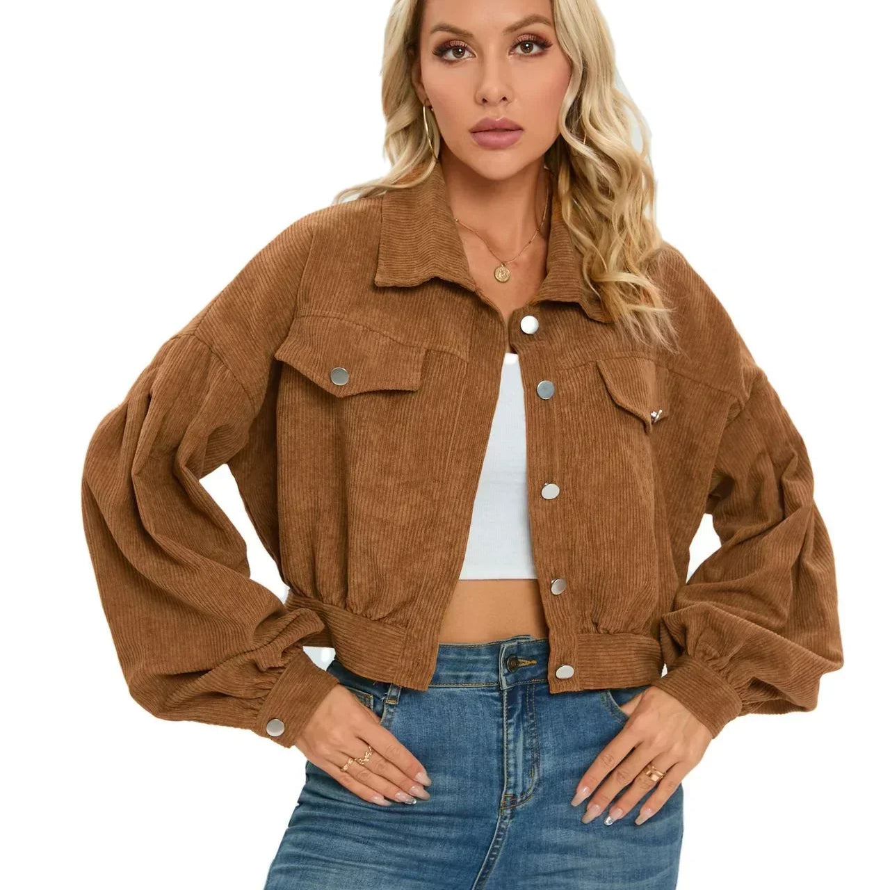 Damen Kurze Jeansjacke - Eleganter Cord-Stil