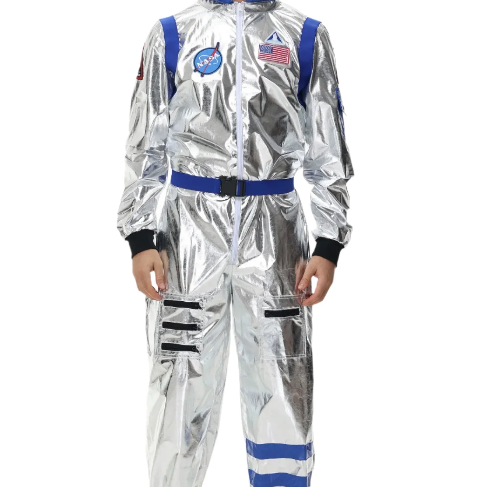 Unisex Astronaut Halloween Kostüm - Metallic Weltraum Overall mit Visier