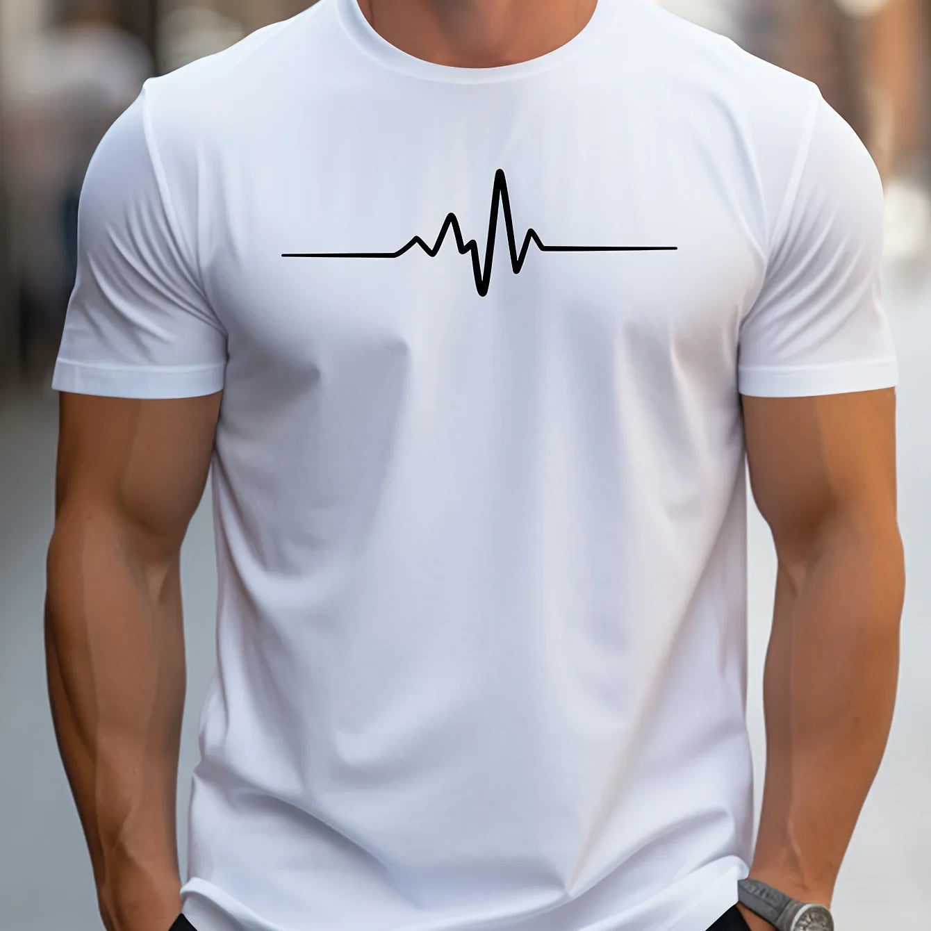 Herren Slim Fit T-Shirt - Kurze Ärmel mit Herzschlag-Print