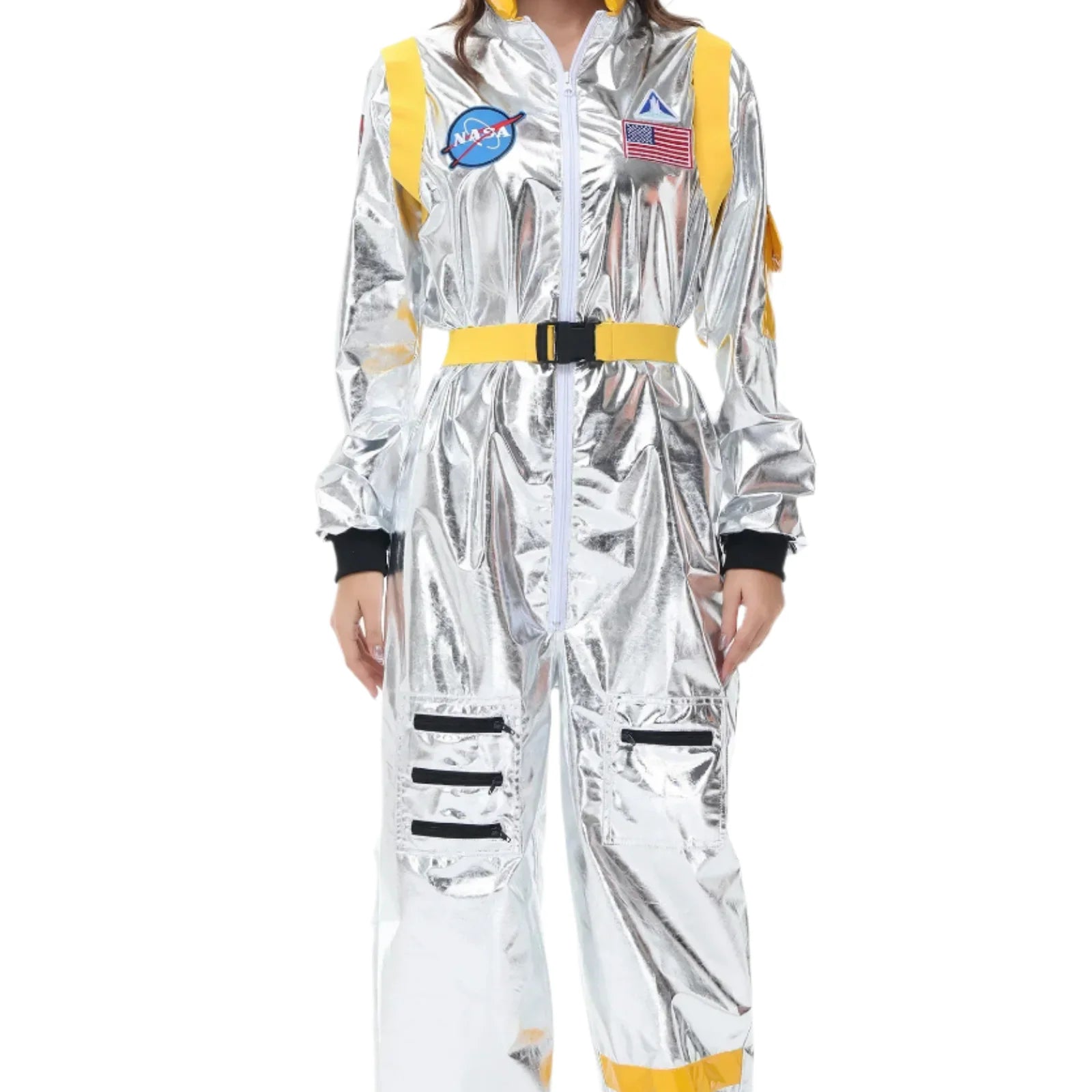 Unisex Astronaut Halloween Kostüm - Metallic Weltraum Overall mit Visier