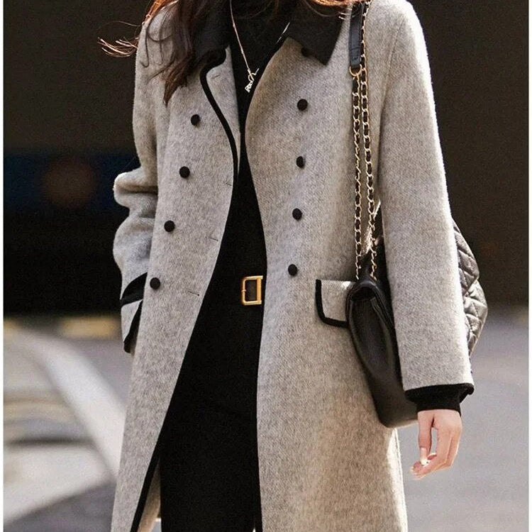 Abrigo de invierno de mujer de doble fila - Bicolor en gris y negro