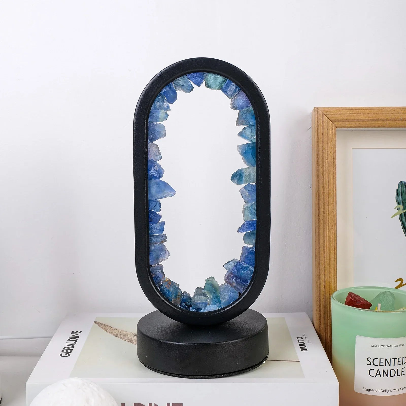 Oval LED Tischlampe mit Natürlichen Kristallen - Beruhigendes Ambiente Nachtlicht