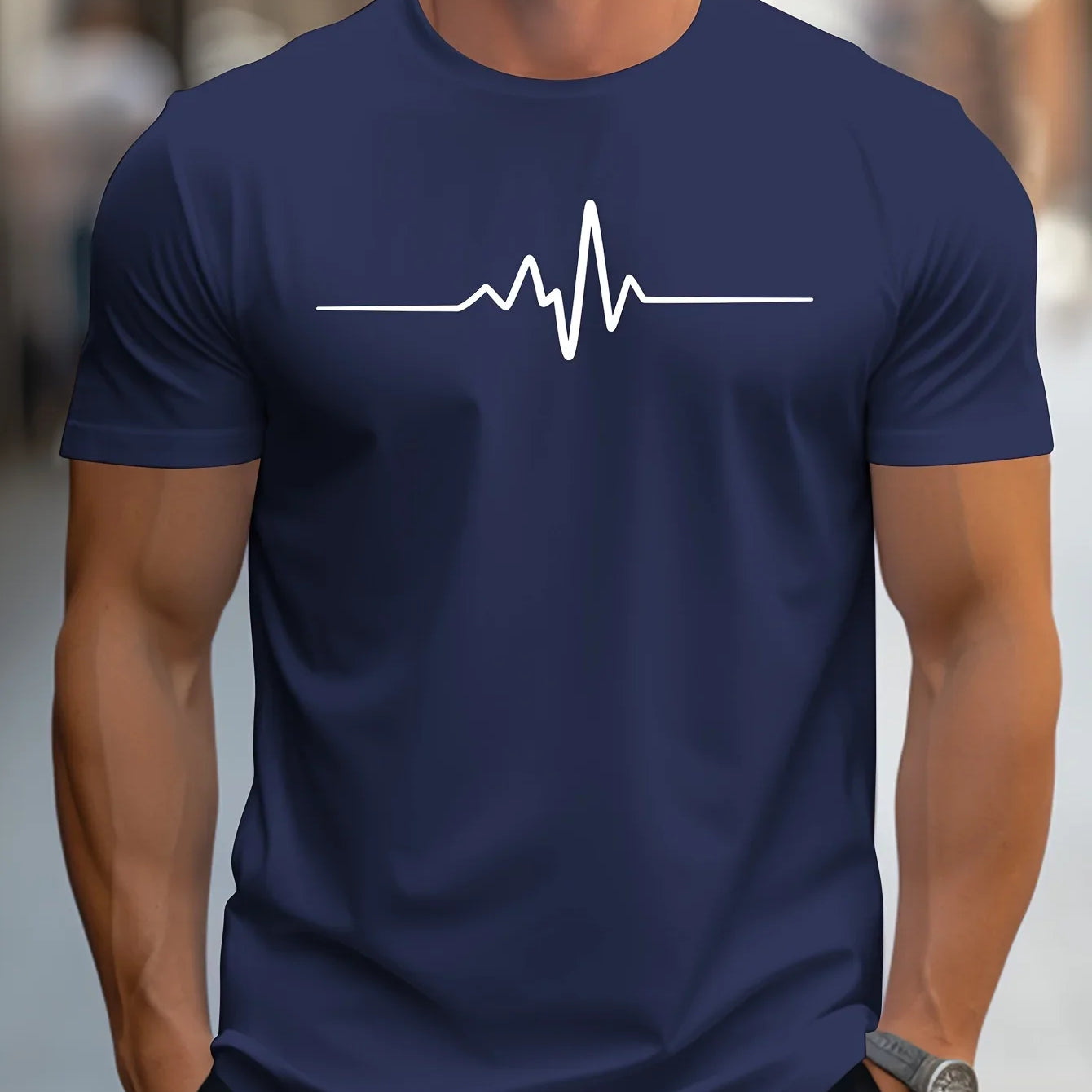 Herren Slim Fit T-Shirt - Kurze Ärmel mit Herzschlag-Print