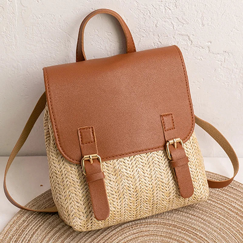 Women's Straw Basket Backpack - Vintage Boho Style