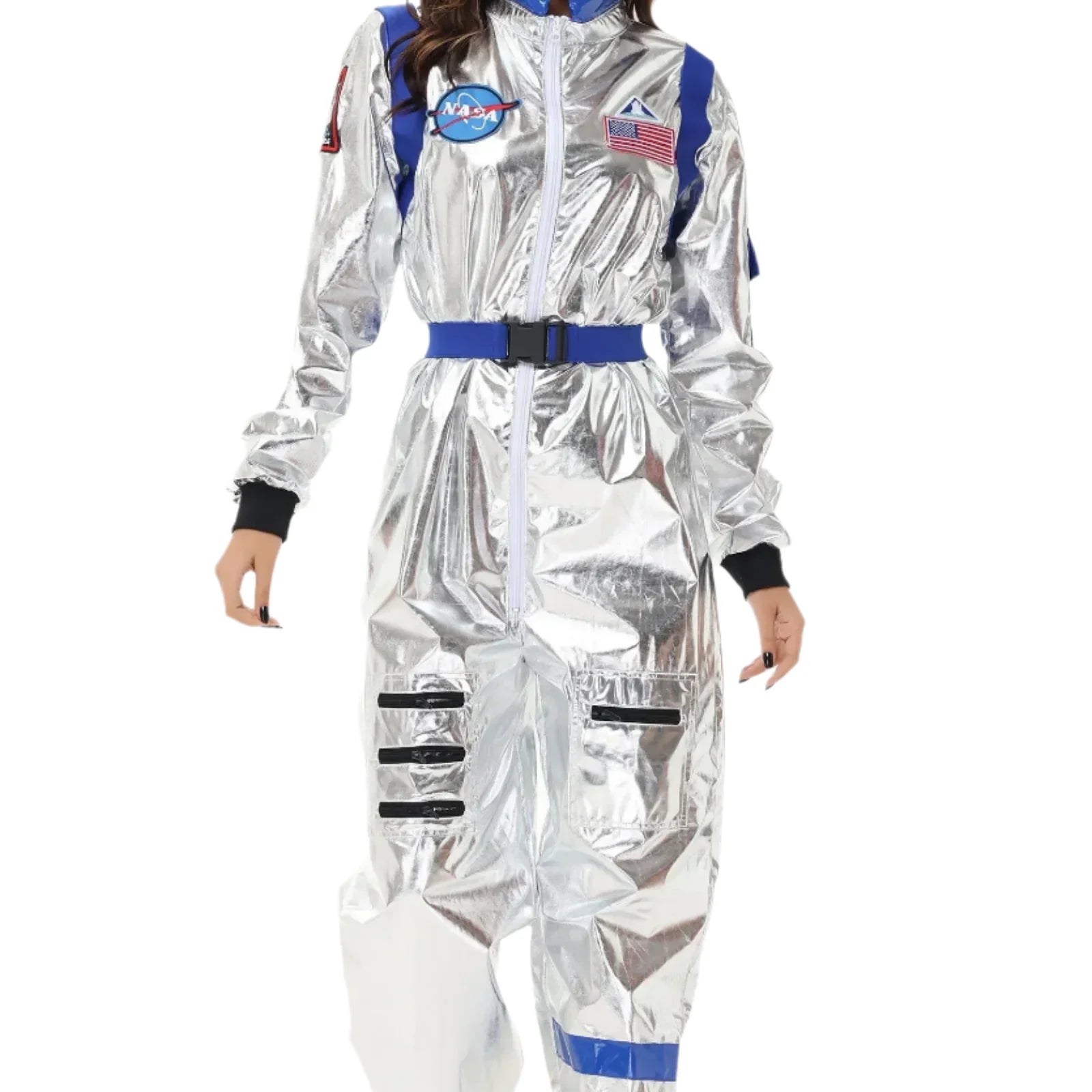 Unisex Astronaut Halloween Kostüm - Metallic Weltraum Overall mit Visier