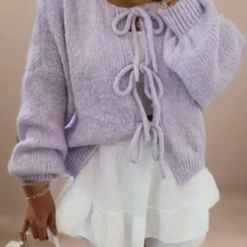 Damen Strick-Cardigan - Ballonärmel mit Schleifenverschluss