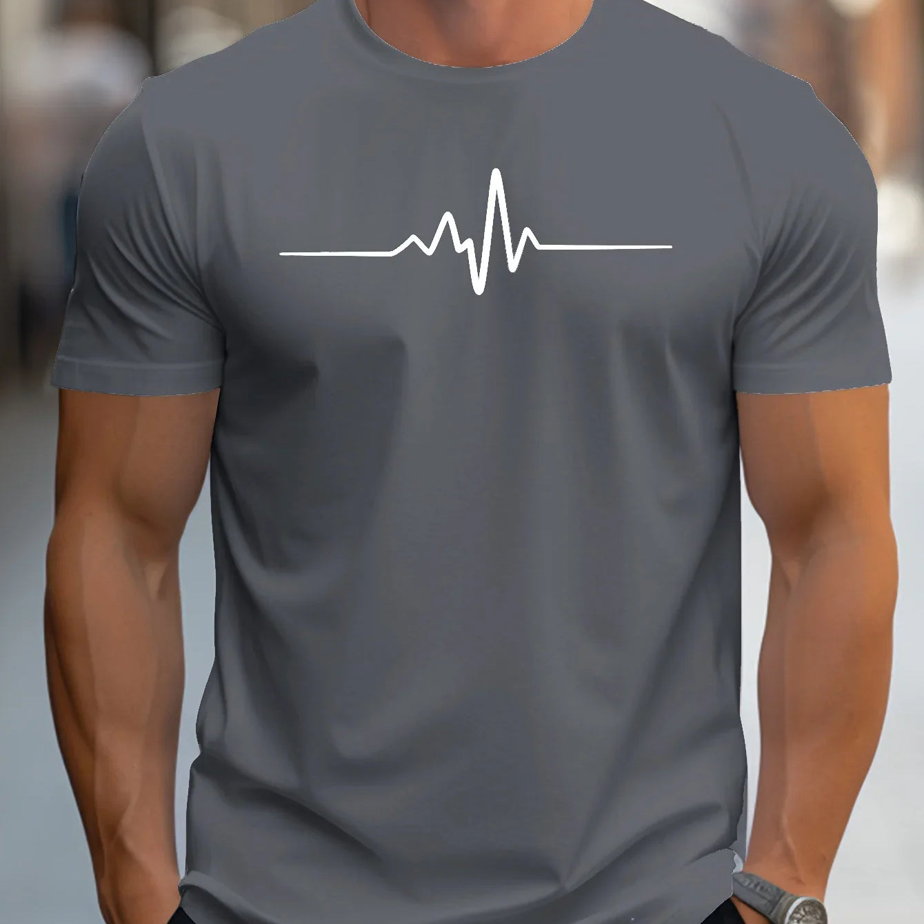 Herren Slim Fit T-Shirt - Kurze Ärmel mit Herzschlag-Print