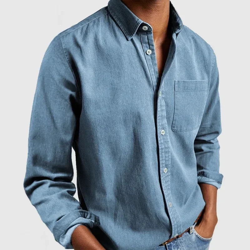Men's Long-Sleeve Shirt - Button-Up with Front Pocket