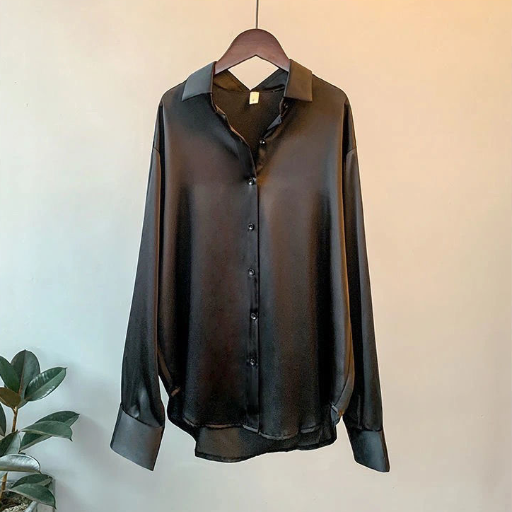 Damen Satin-Bluse - Langarm & Knopfleiste