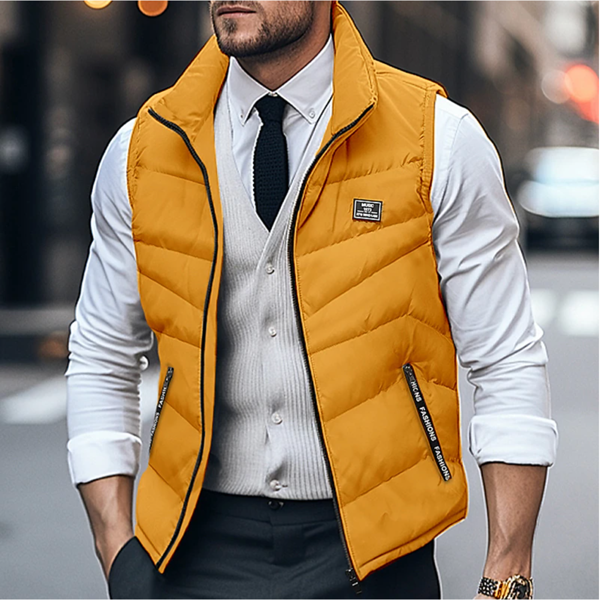 Men's Puffer Bodywarmer Vest - Zipper and Stand-up Collar