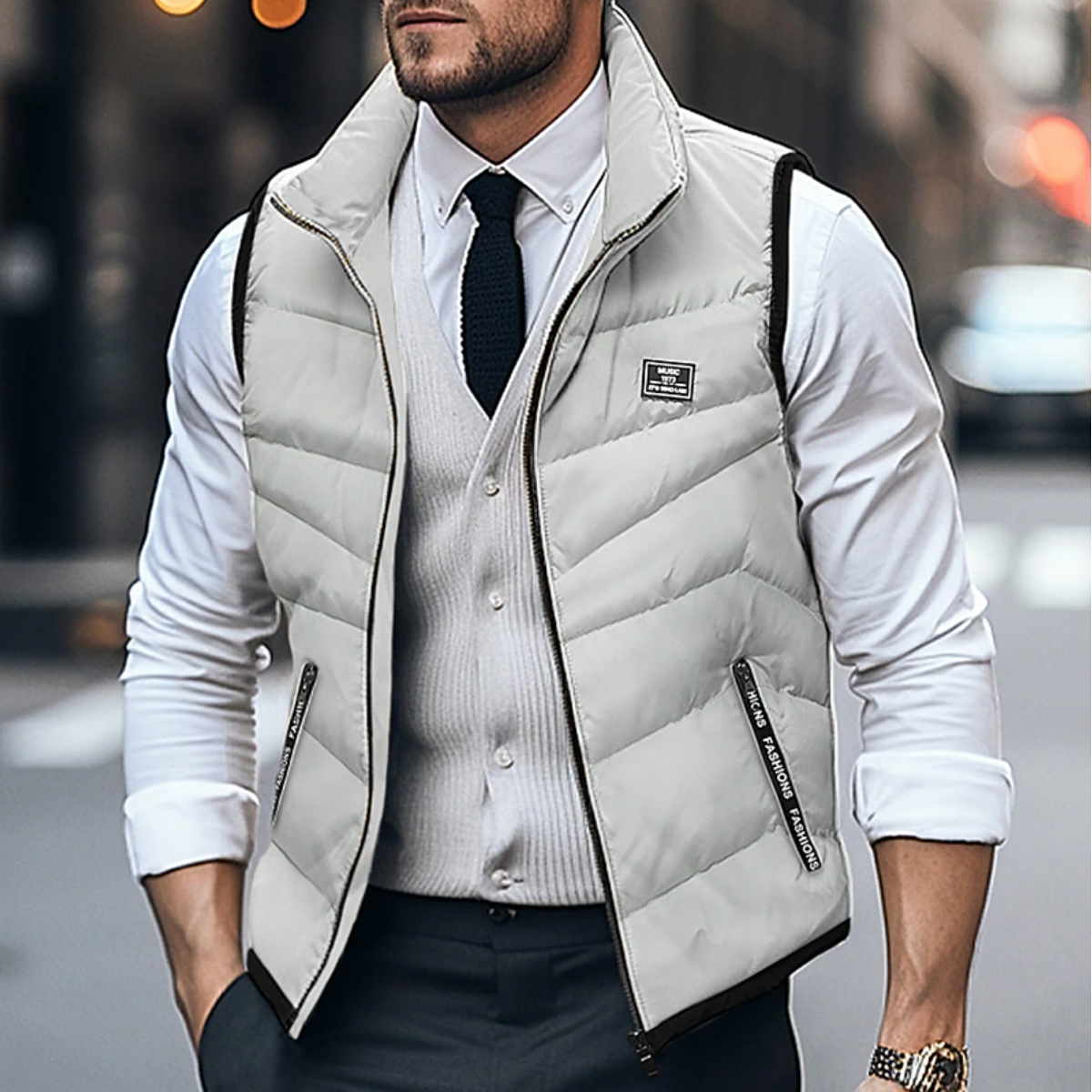 Men's Puffer Bodywarmer Vest - Zipper and Stand-up Collar