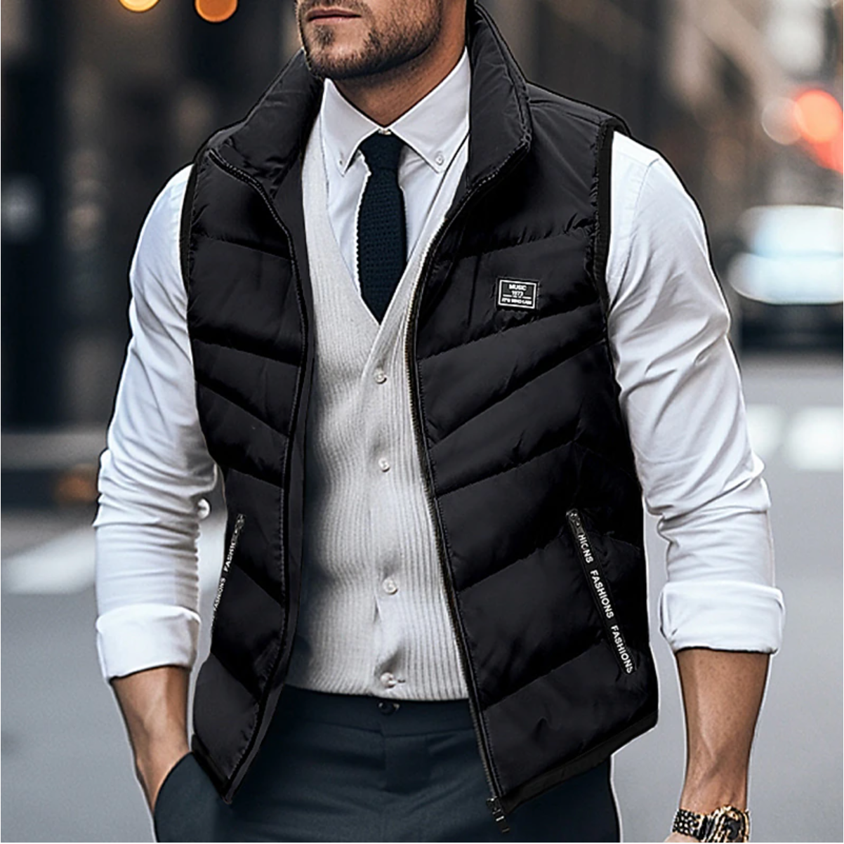 Men's Puffer Bodywarmer Vest - Zipper and Stand-up Collar