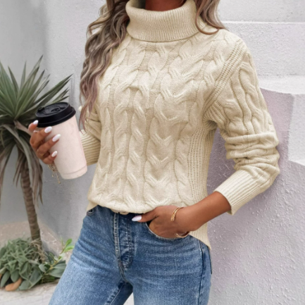 Damen Baumwoll-Strickpullover – Rollkragen & Schmale Passform