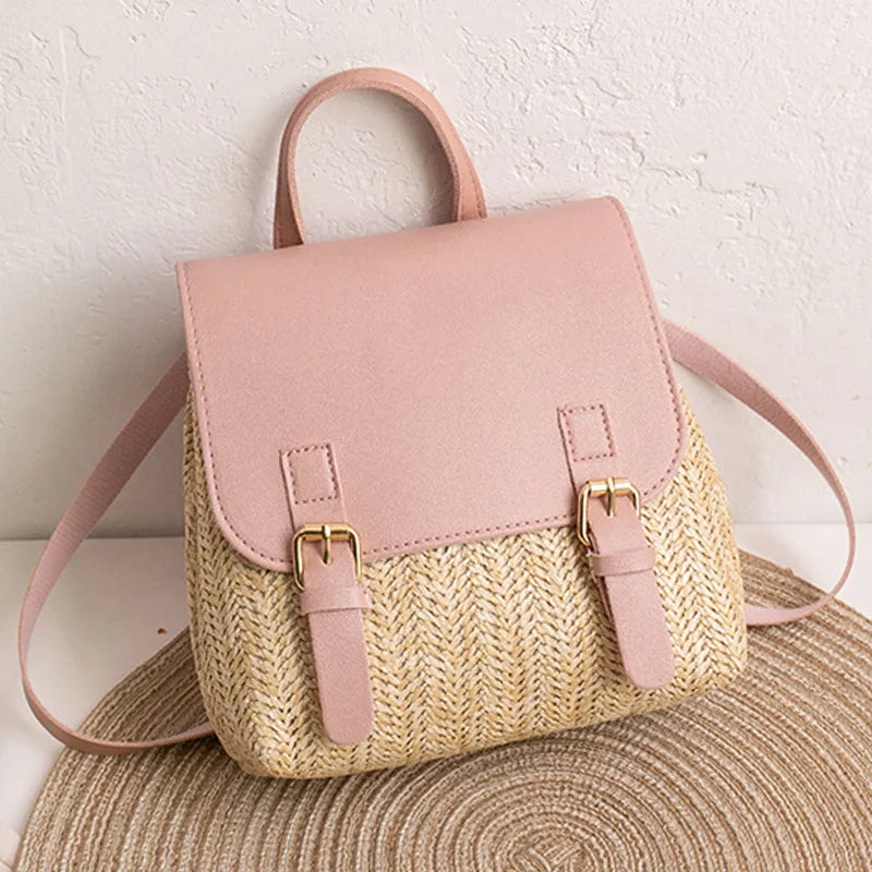 Women's Straw Basket Backpack - Vintage Boho Style
