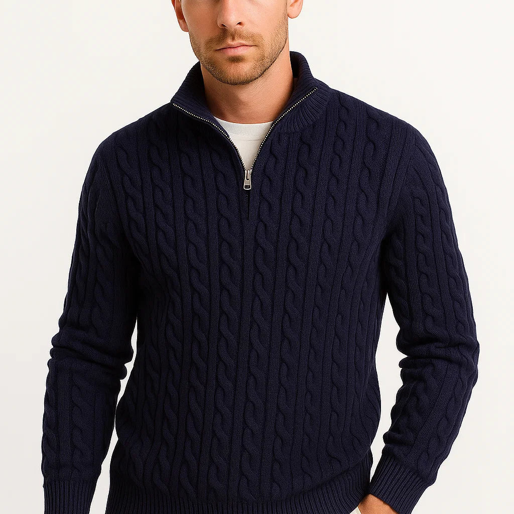 Herren Strickpullover - Stehkragen mit Viertelreißverschluss