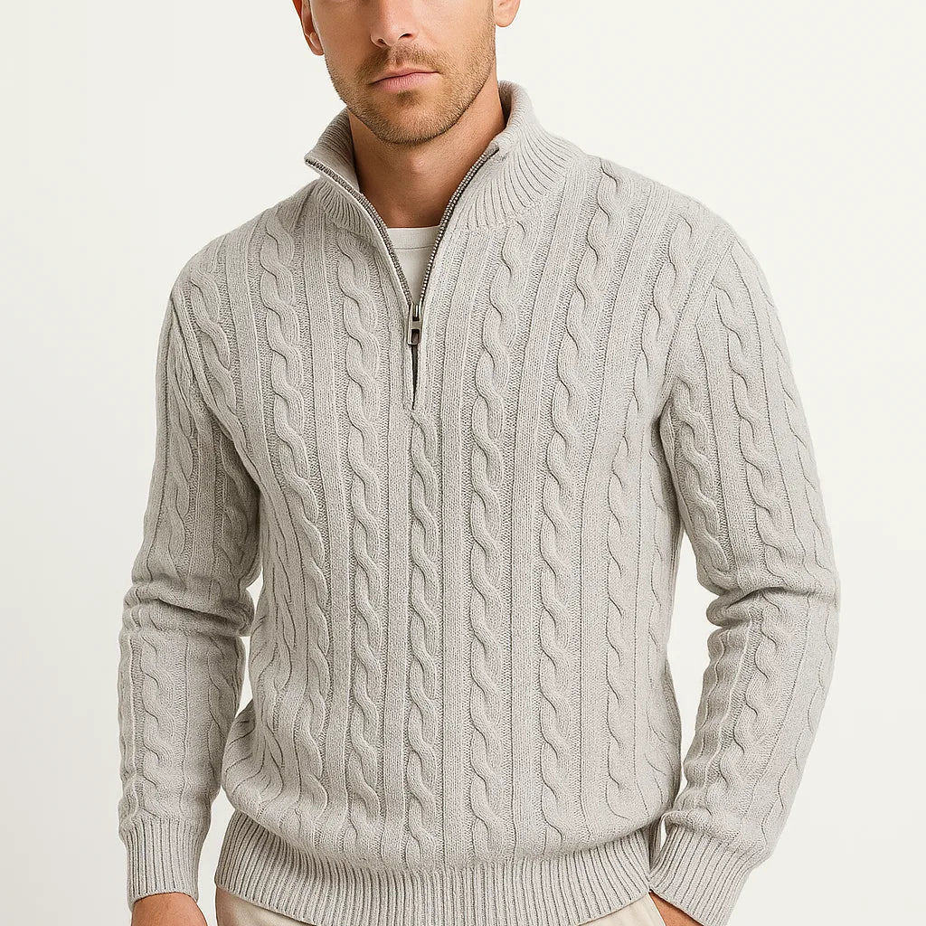 Herren Strickpullover - Stehkragen mit Viertelreißverschluss