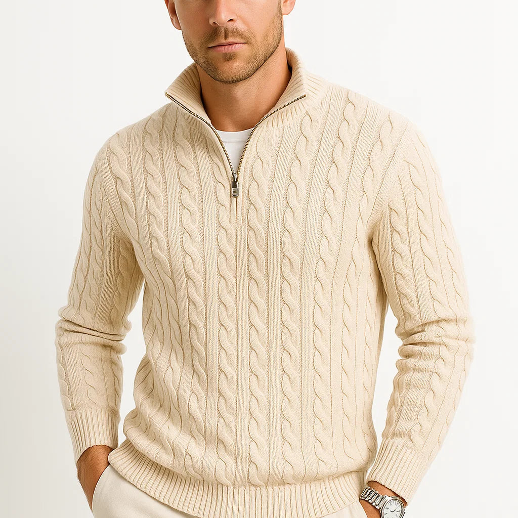 Herren Strickpullover - Stehkragen mit Viertelreißverschluss