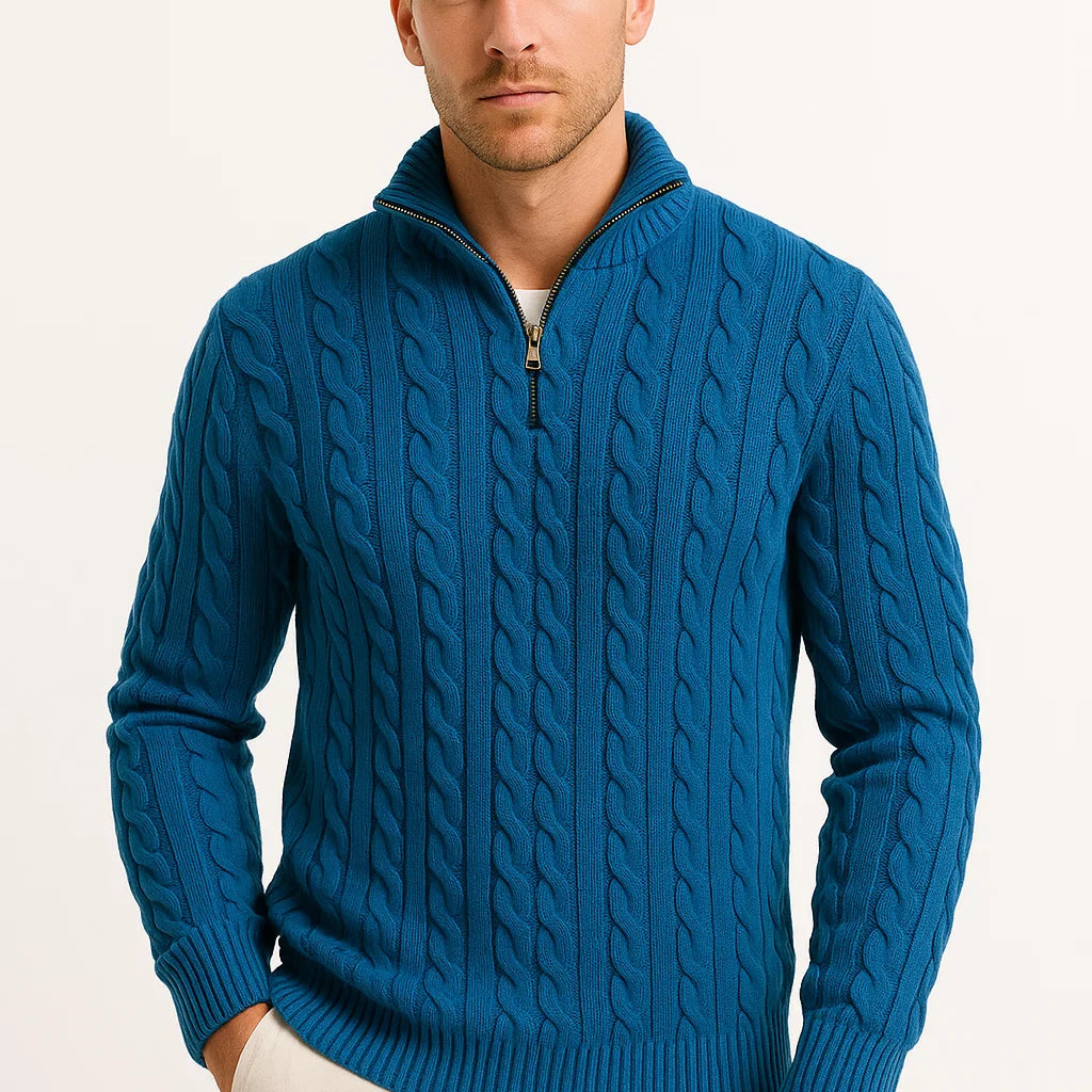 Herren Strickpullover - Stehkragen mit Viertelreißverschluss