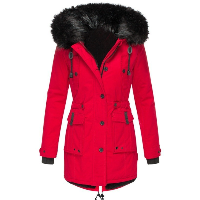 Women's hooded parka coat - double closure & multi-pocket