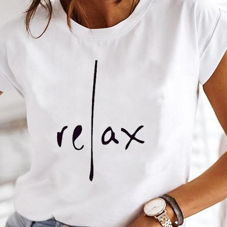 Maglietta Bianca da Donna - Girocollo con Grafiche Stampate