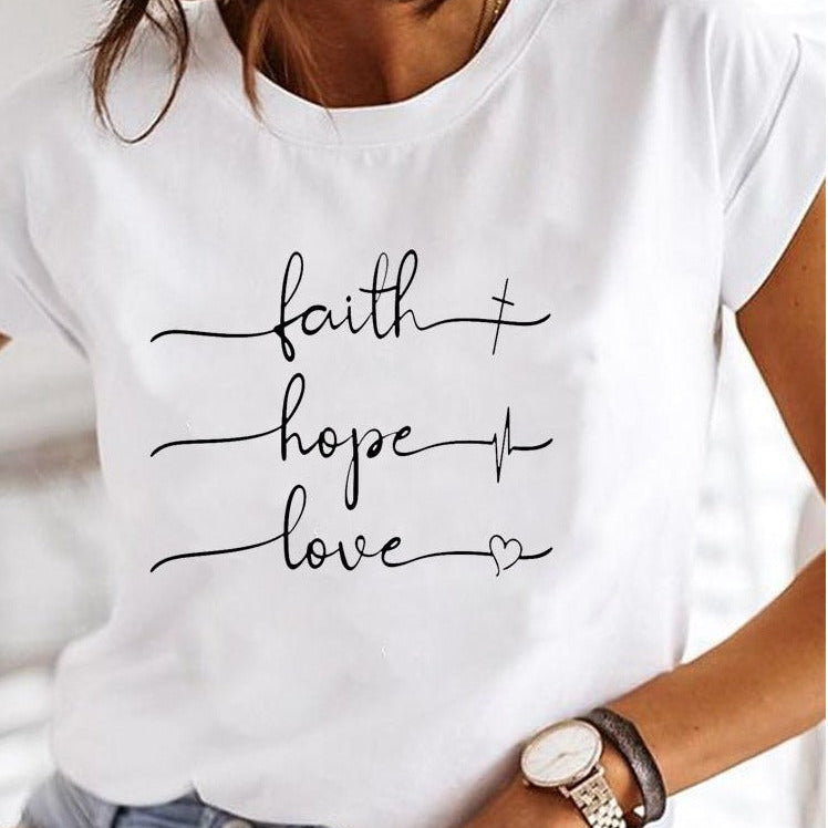 Maglietta Bianca da Donna - Girocollo con Grafiche Stampate