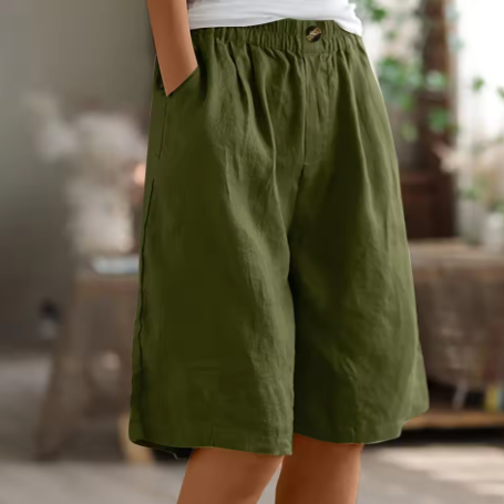 Damen Lässige Bequeme Shorts mit Elastischem Bund und Seitlichen Taschen