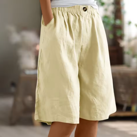 Damen Lässige Bequeme Shorts mit Elastischem Bund und Seitlichen Taschen