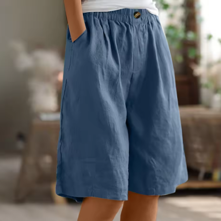 Damen Lässige Bequeme Shorts mit Elastischem Bund und Seitlichen Taschen