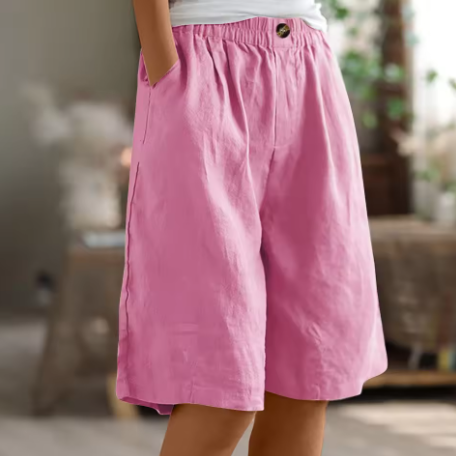 Damen Lässige Bequeme Shorts mit Elastischem Bund und Seitlichen Taschen
