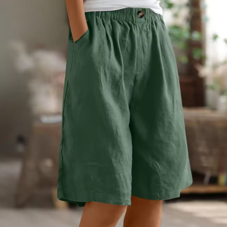Damen Lässige Bequeme Shorts mit Elastischem Bund und Seitlichen Taschen