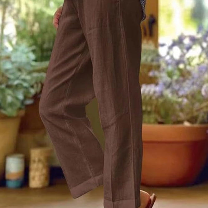 Damen Leichte Sommerhose Elastischer Bund und Verkürzter Saum