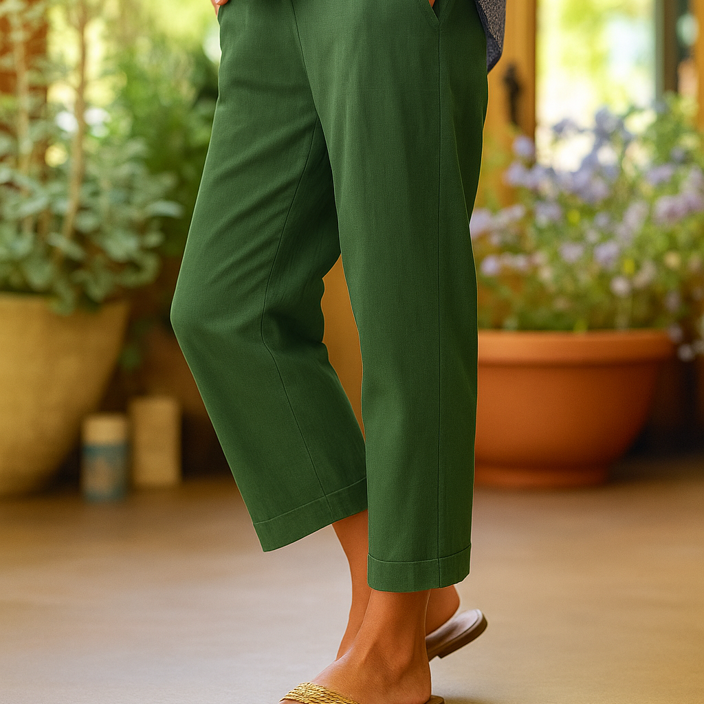 Damen Leichte Sommerhose Elastischer Bund und Verkürzter Saum