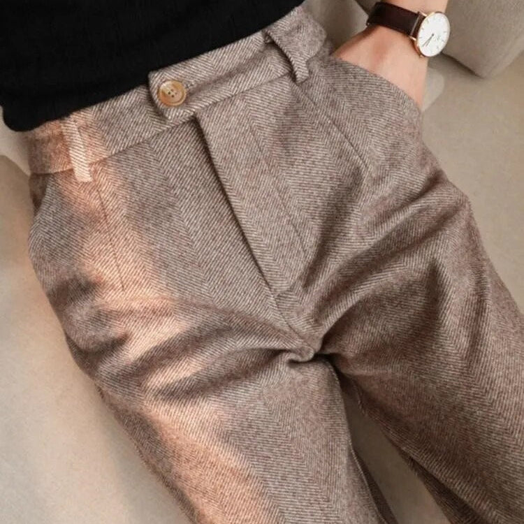 Women's Cropped Work Pants - High-Waisted Ankle Pants