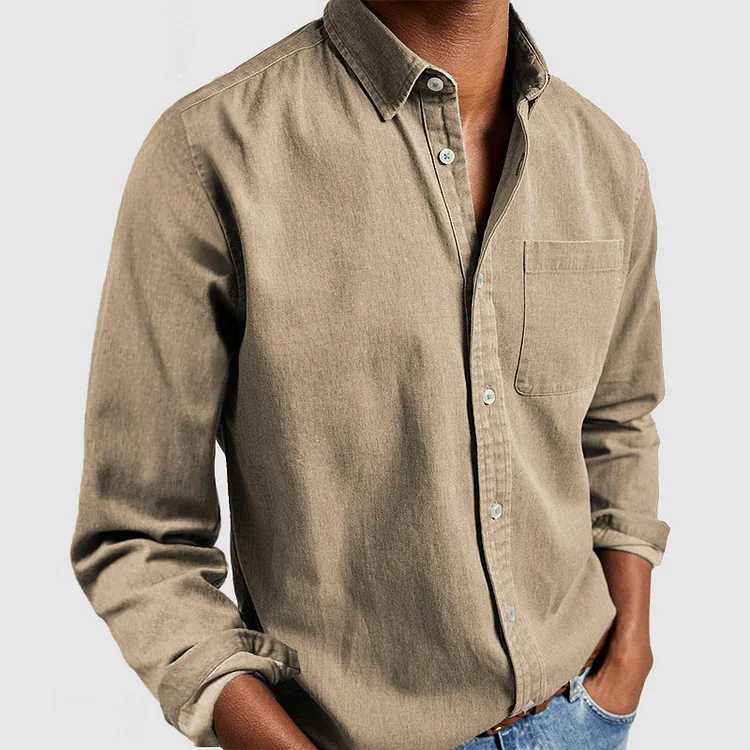 Men's Long-Sleeve Shirt - Button-Up with Front Pocket