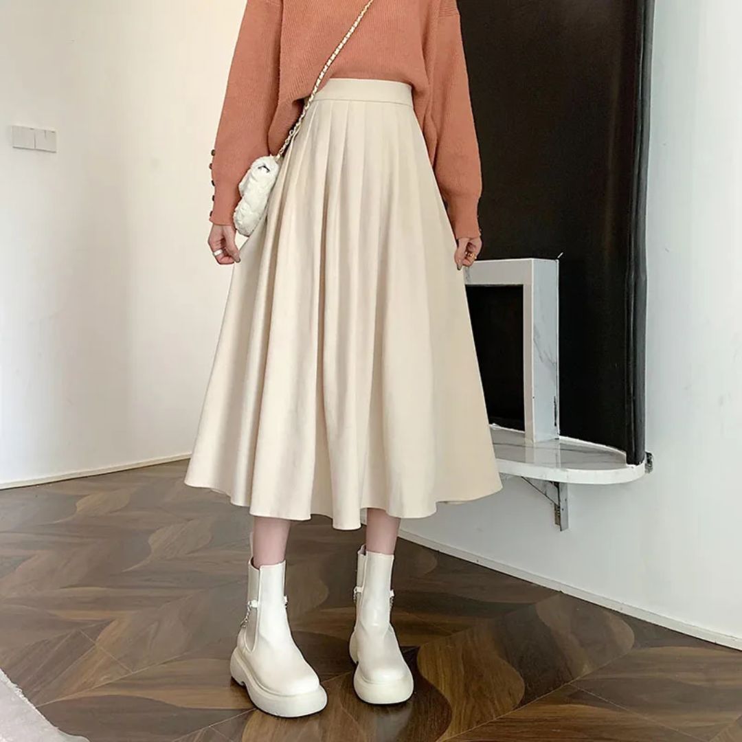 Women's Pleated Skirt Midi - High-Waisted A-Line