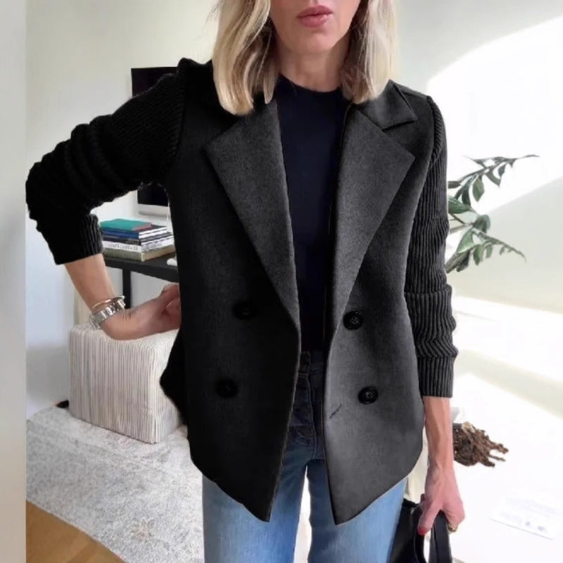 Damen Zweireiher Blazer - Gestrickte Ärmel & Reverskragen