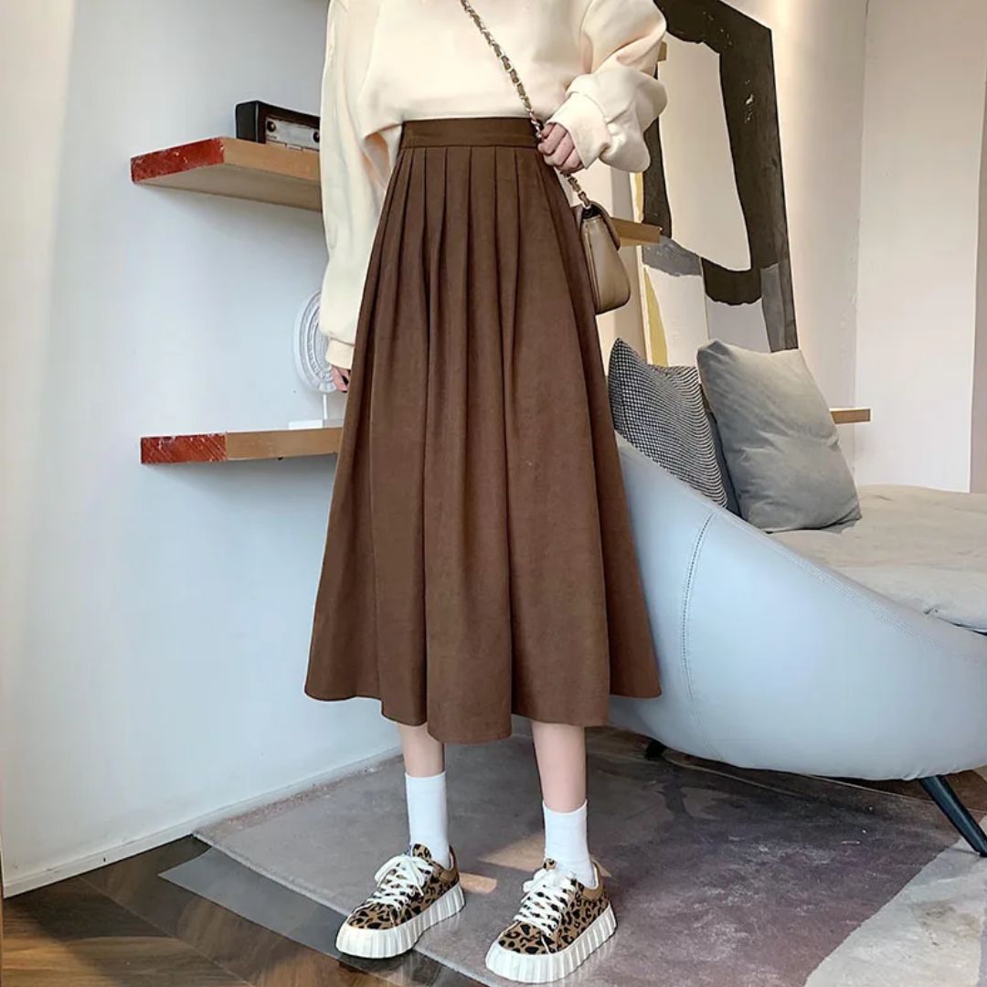 Women's Pleated Skirt Midi - High-Waisted A-Line