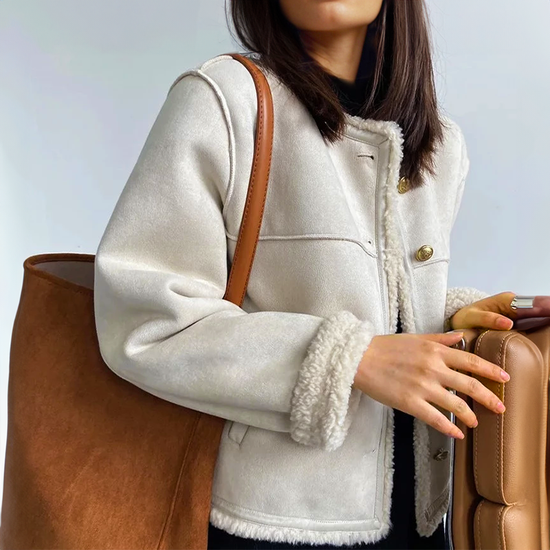 Damen Vintage Wildlederjacke - Gefütterte Lässige Passform