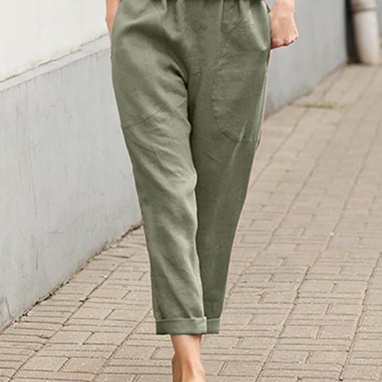 Damen Leinenhose - Relaxed Fit & Aufschlag am Saum