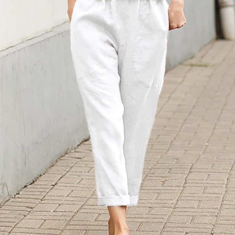 Damen Leinenhose - Relaxed Fit & Aufschlag am Saum