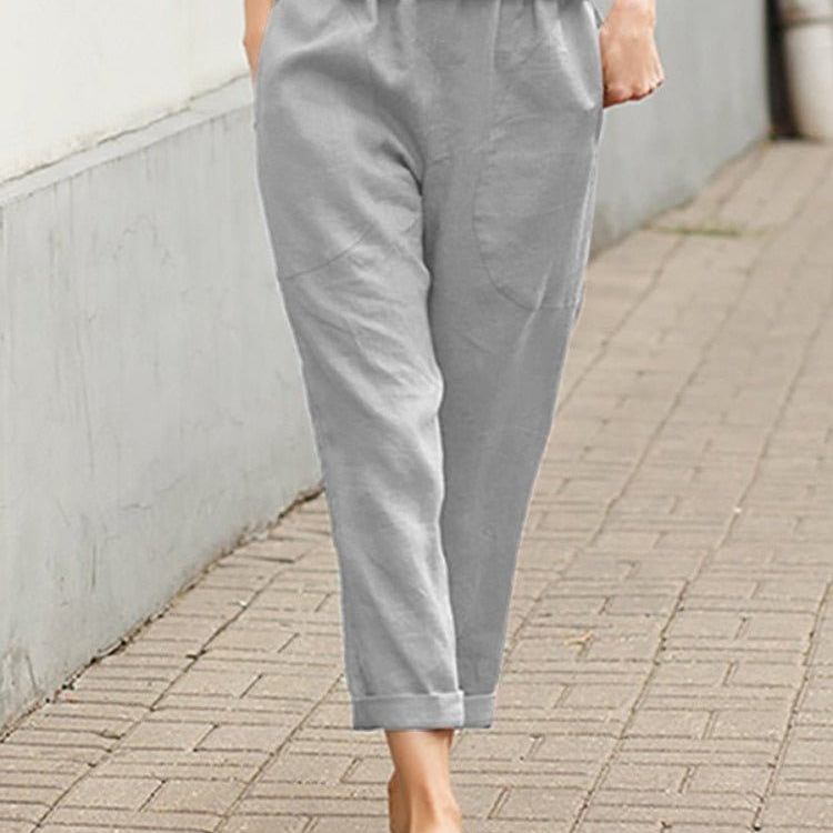 Damen Leinenhose - Relaxed Fit & Aufschlag am Saum