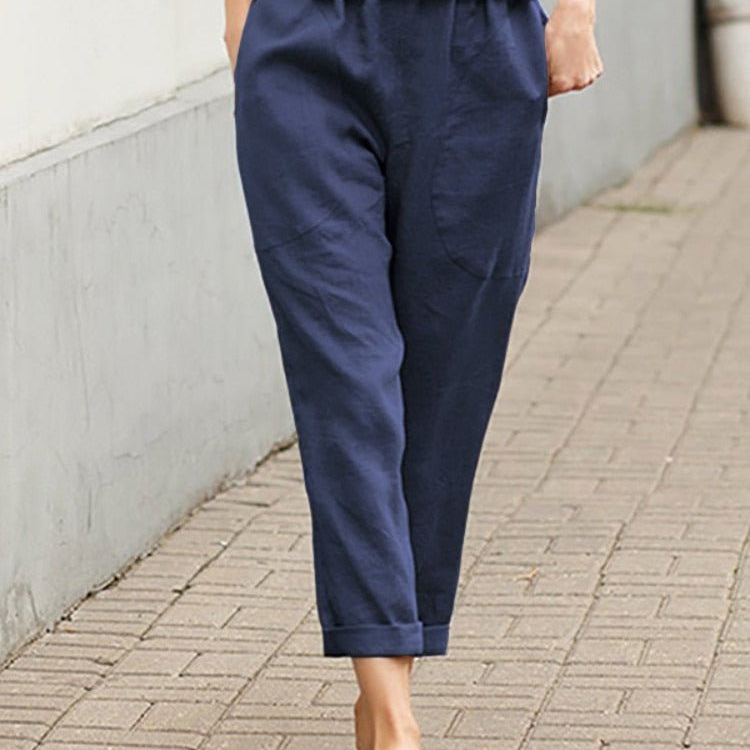 Damen Leinenhose - Relaxed Fit & Aufschlag am Saum