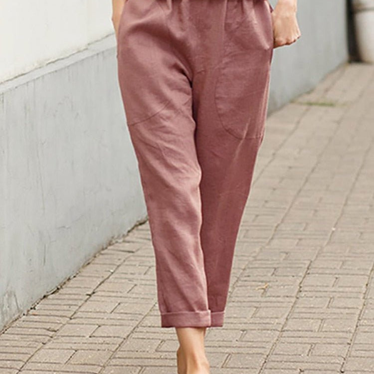 Damen Leinenhose - Relaxed Fit & Aufschlag am Saum