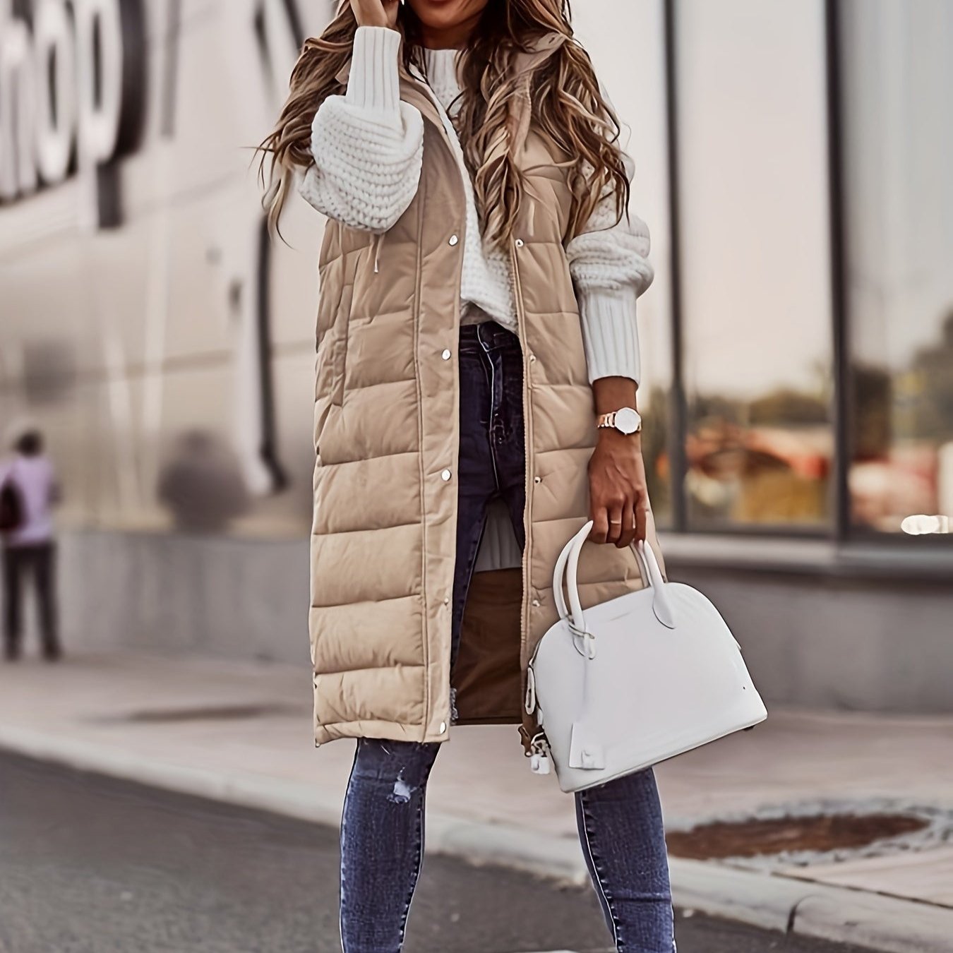 Women's Long Padded Quilted Vest – Hood & Sleeveless Gilet