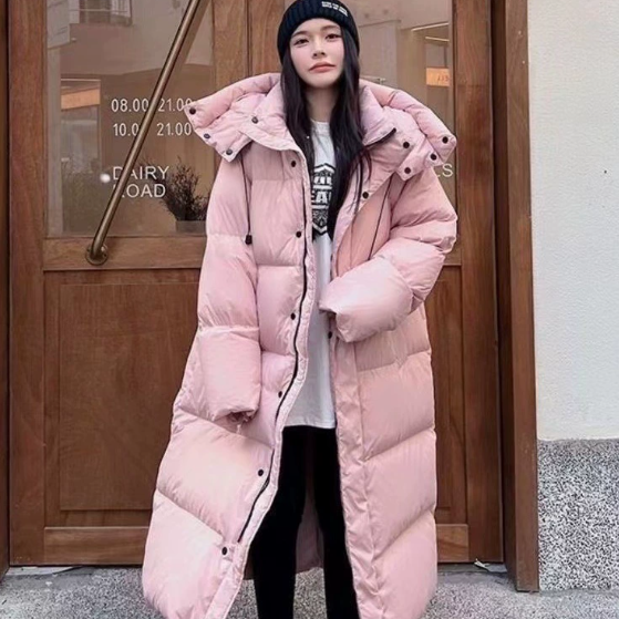 Women's Long Oversize Puffer Coat - With Hood and High Collar