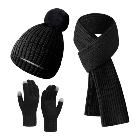 Women's 3-piece knit accessory set - hat, touchscreen gloves, and scarf