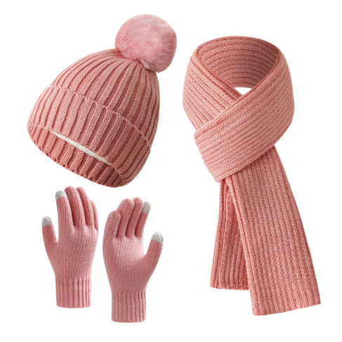 Women's 3-piece knit accessory set - hat, touchscreen gloves, and scarf