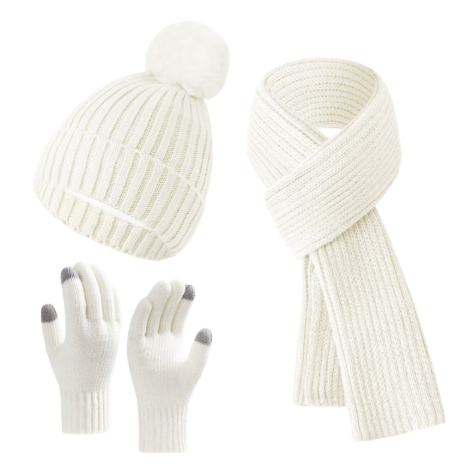 Women's 3-piece knit accessory set - hat, touchscreen gloves, and scarf