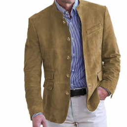 Herren Wildleder Blazer - Mandarin Kragen & Slim Fit