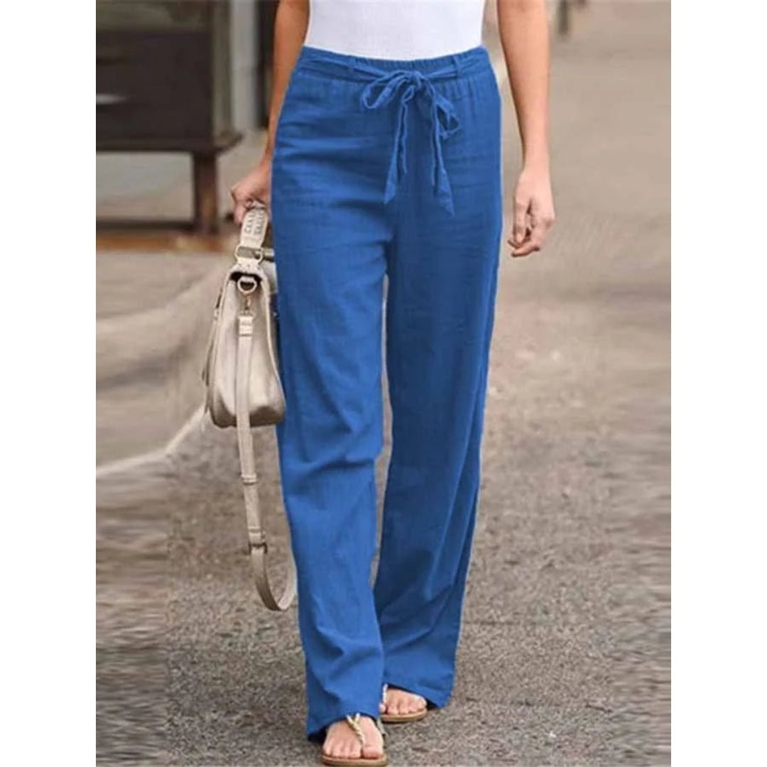 Damen Leinen Palazzo Hose mit weitem Bein Kordelzug und entspannte Passform